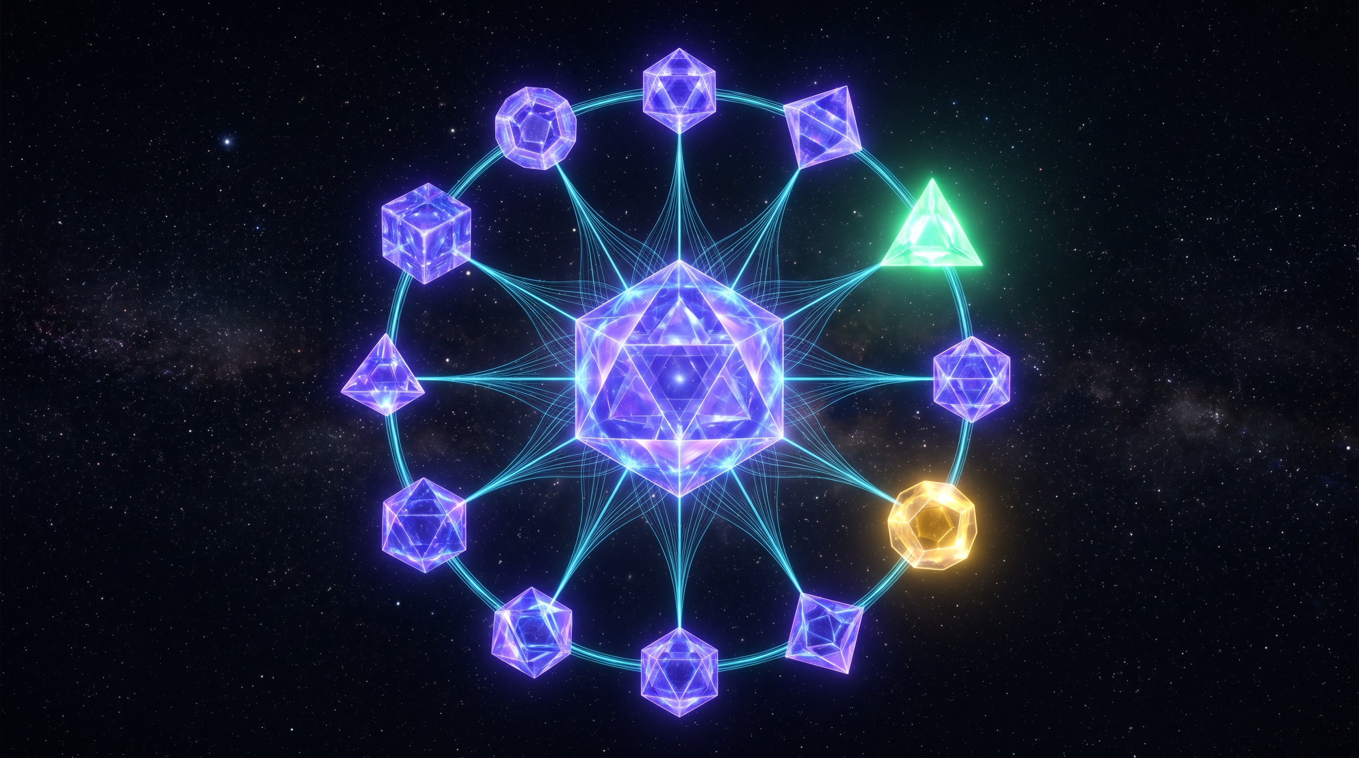 The 15-class ontology — radial constellation with mint accent on find_investors and gold on find_talent