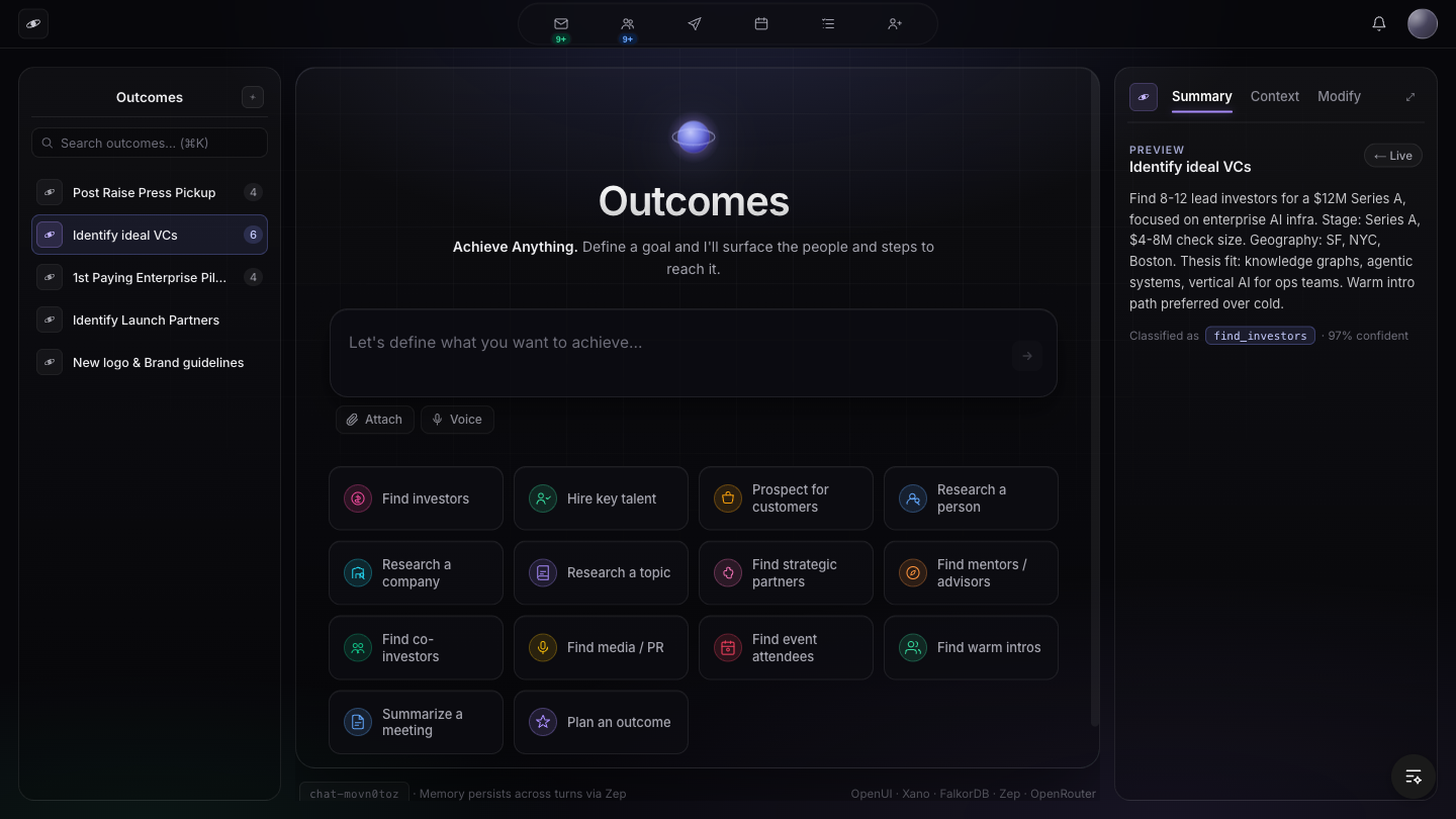 After clicking Identify ideal VCs tile — outcome selected, ready to interview