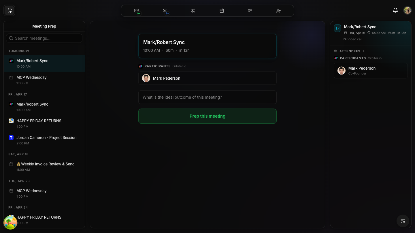 Meeting card with Prep this meeting button