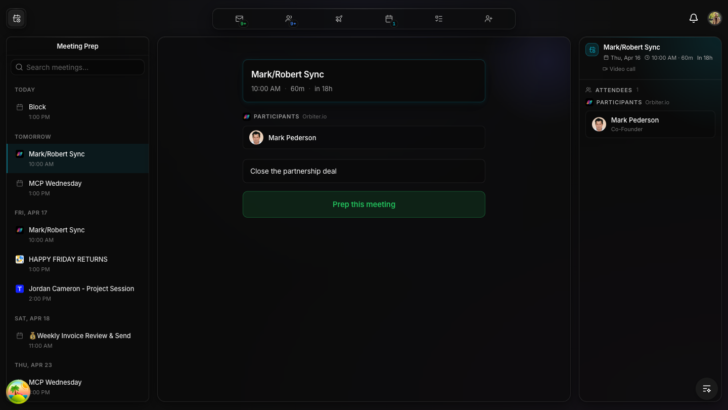 Meeting card with desired outcome typed