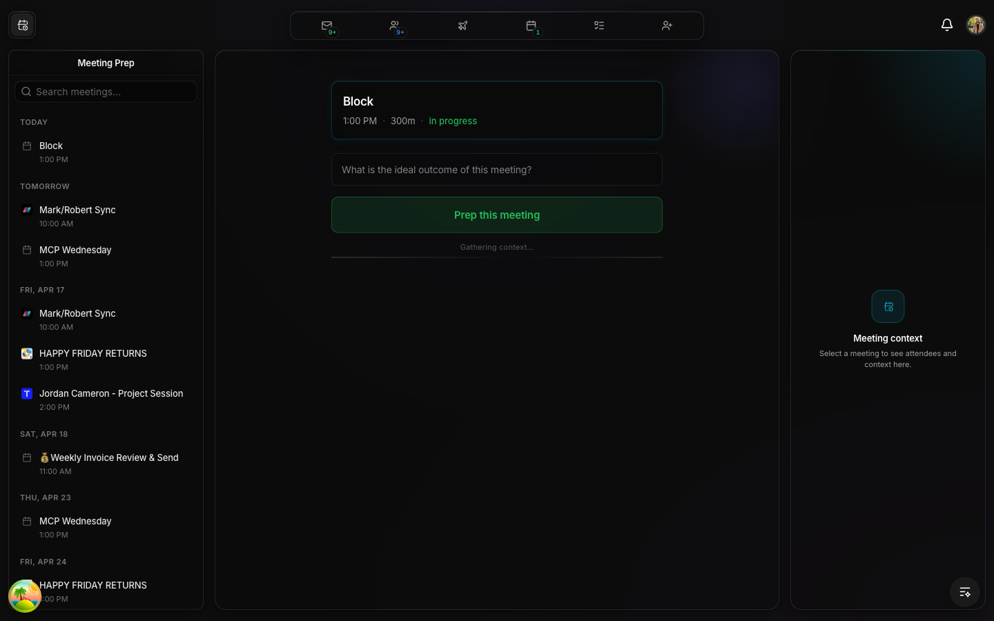 Sidebar showing multiple days of meetings